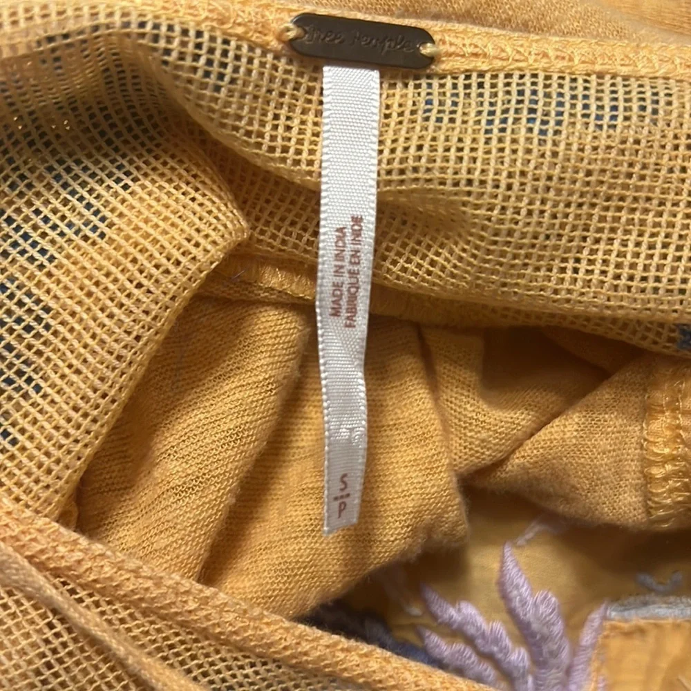 FREE PEOPLE Love Letter Embroidered Poncho Tee in Tangerine Yellow Size S — FUN! - Picture 11 of 12